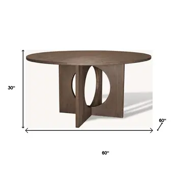 60" Brown Wood Pedestal Base Round Top Dining Table