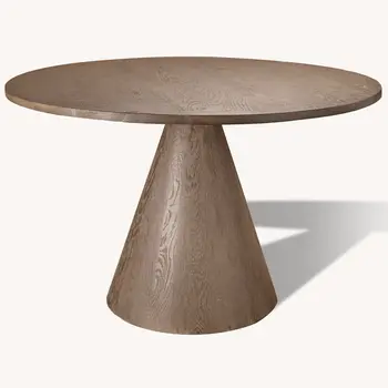 48" Brown Wood Pedestal Base Round Top Dining Table