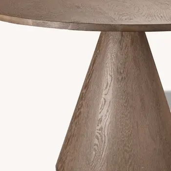 48" Brown Wood Pedestal Base Round Top Dining Table