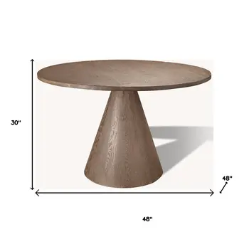 48" Brown Wood Pedestal Base Round Top Dining Table