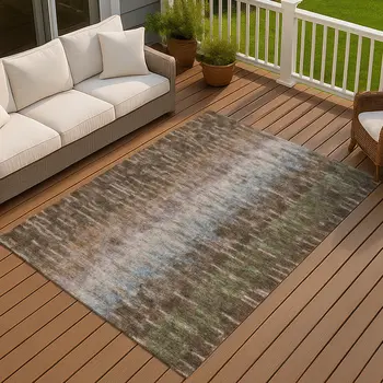 3' X 5' Brown Green And Ivory Abstract Washable Indoor Outdoor Area Rug