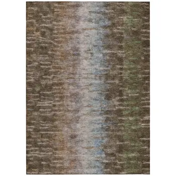 5' X 8' Brown Green And Ivory Abstract Washable Indoor Outdoor Area Rug