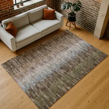 5' X 8' Brown Green And Ivory Abstract Washable Indoor Outdoor Area Rug