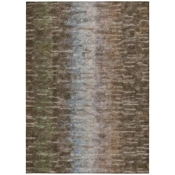 10' X 14' Brown Green And Ivory Abstract Washable Indoor Outdoor Area Rug