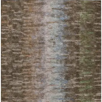 10' X 14' Brown Green And Ivory Abstract Washable Indoor Outdoor Area Rug