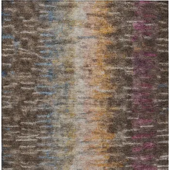 3' X 5' Chocolate Orange And Purple Abstract Washable Indoor Outdoor Area Rug