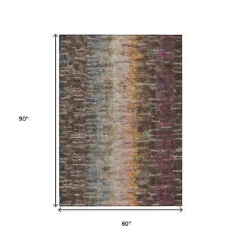 5' X 8' Chocolate Orange And Purple Abstract Washable Indoor Outdoor Area Rug