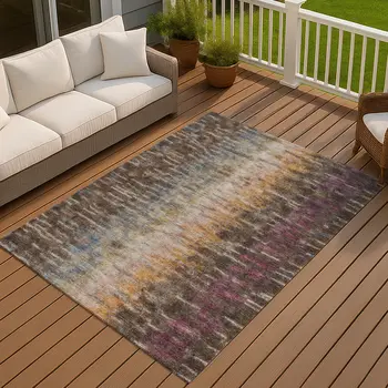 5' X 8' Chocolate Orange And Purple Abstract Washable Indoor Outdoor Area Rug