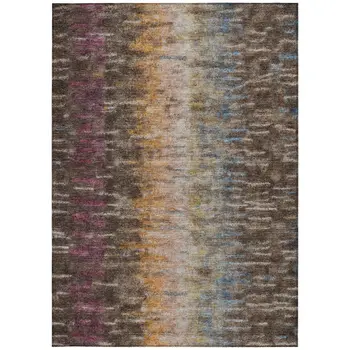 5' X 8' Chocolate Orange And Purple Abstract Washable Indoor Outdoor Area Rug