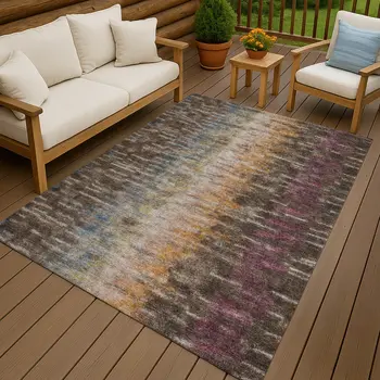 5' X 8' Chocolate Orange And Purple Abstract Washable Indoor Outdoor Area Rug