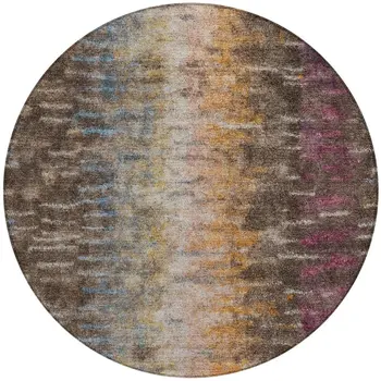 8' Chocolate Orange And Purple Round Abstract Washable Indoor Outdoor Area Rug