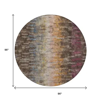 8' Chocolate Orange And Purple Round Abstract Washable Indoor Outdoor Area Rug