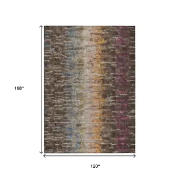 10' X 14' Chocolate Orange And Purple Abstract Washable Indoor Outdoor Area Rug