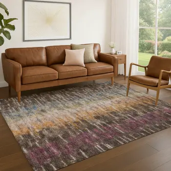 10' X 14' Chocolate Orange And Purple Abstract Washable Indoor Outdoor Area Rug