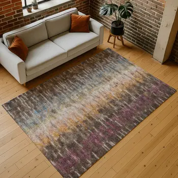 10' X 14' Chocolate Orange And Purple Abstract Washable Indoor Outdoor Area Rug