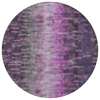 8' Eggplant Green And Blue Round Abstract Washable Indoor Outdoor Area Rug