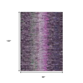 8' X 10' Eggplant Green And Blue Abstract Washable Indoor Outdoor Area Rug