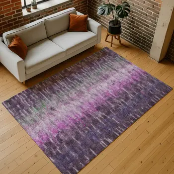 8' X 10' Eggplant Green And Blue Abstract Washable Indoor Outdoor Area Rug