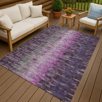 8' X 10' Eggplant Green And Blue Abstract Washable Indoor Outdoor Area Rug