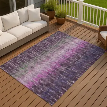 9' X 12' Eggplant Green And Blue Abstract Washable Indoor Outdoor Area Rug