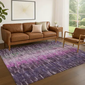 9' X 12' Eggplant Green And Blue Abstract Washable Indoor Outdoor Area Rug