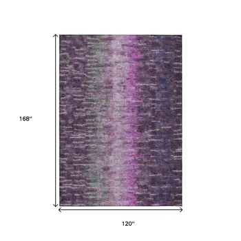 10' X 14' Eggplant Green And Blue Abstract Washable Indoor Outdoor Area Rug