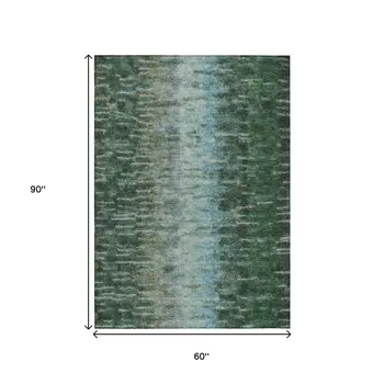 5' X 8' Emerald Teal Blue And Ivory Abstract Washable Indoor Outdoor Area Rug