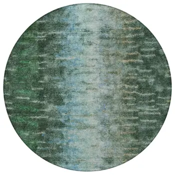 8' Emerald Teal Blue And Ivory Round Abstract Washable Indoor Outdoor Area Rug