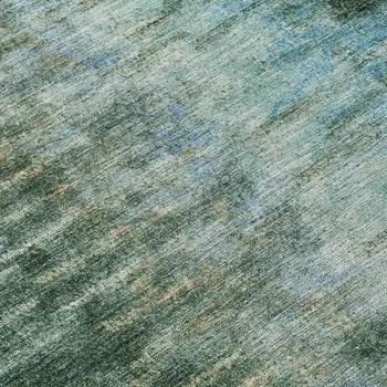 8' Emerald Teal Blue And Ivory Round Abstract Washable Indoor Outdoor Area Rug