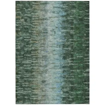8' X 10' Emerald Teal Blue And Ivory Abstract Washable Indoor Outdoor Area Rug