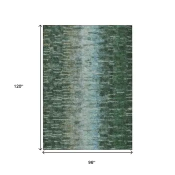 8' X 10' Emerald Teal Blue And Ivory Abstract Washable Indoor Outdoor Area Rug