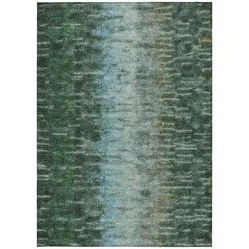 10' X 14' Emerald Teal Blue And Ivory Abstract Washable Indoor Outdoor Area Rug