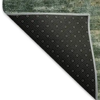 10' X 14' Emerald Teal Blue And Ivory Abstract Washable Indoor Outdoor Area Rug