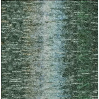 10' X 14' Emerald Teal Blue And Ivory Abstract Washable Indoor Outdoor Area Rug