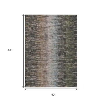 5' X 8' Granite Gray Brown And Gray Abstract Washable Indoor Outdoor Area Rug