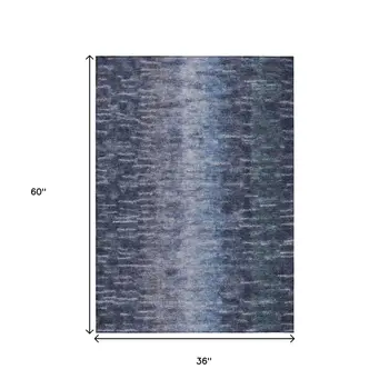 3' X 5' Navy Blue And Ivory Abstract Washable Indoor Outdoor Area Rug
