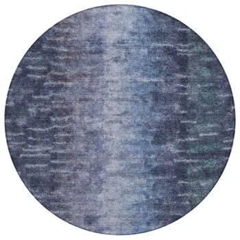 8' Navy Blue And Ivory Round Abstract Washable Indoor Outdoor Area Rug