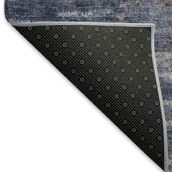 8' Navy Blue And Ivory Round Abstract Washable Indoor Outdoor Area Rug