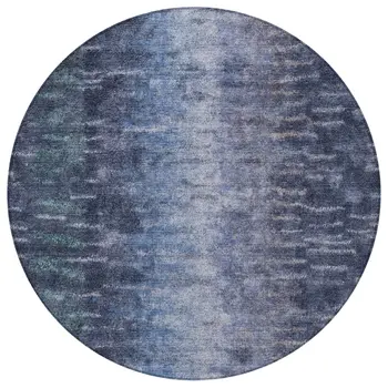 8' Navy Blue And Ivory Round Abstract Washable Indoor Outdoor Area Rug