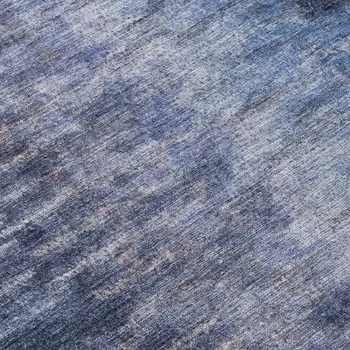 8' Navy Blue And Ivory Round Abstract Washable Indoor Outdoor Area Rug