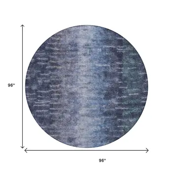 8' Navy Blue And Ivory Round Abstract Washable Indoor Outdoor Area Rug