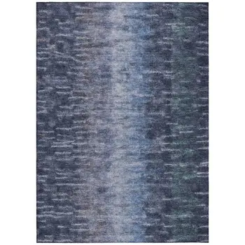 9' X 12' Navy Blue And Ivory Abstract Washable Indoor Outdoor Area Rug