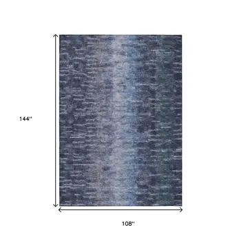 9' X 12' Navy Blue And Ivory Abstract Washable Indoor Outdoor Area Rug