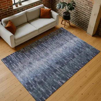 10' X 14' Navy Blue And Ivory Abstract Washable Indoor Outdoor Area Rug
