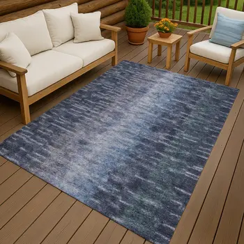 10' X 14' Navy Blue And Ivory Abstract Washable Indoor Outdoor Area Rug