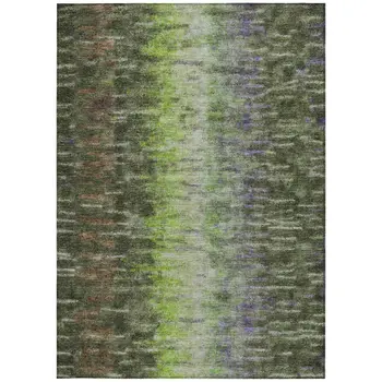3' X 5' Olive Green Brown And Purple Abstract Washable Indoor Outdoor Area Rug