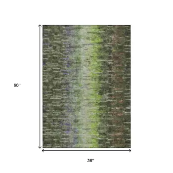 3' X 5' Olive Green Brown And Purple Abstract Washable Indoor Outdoor Area Rug