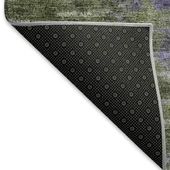 8' Olive Green Brown And Purple Round Abstract Washable Indoor Outdoor Area Rug