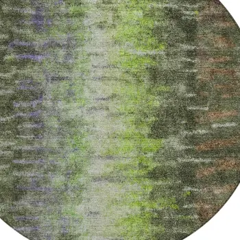 8' Olive Green Brown And Purple Round Abstract Washable Indoor Outdoor Area Rug