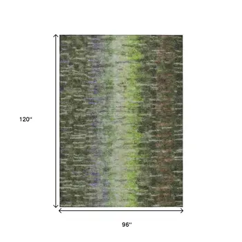 8' X 10' Olive Green Brown And Purple Abstract Washable Indoor Outdoor Area Rug